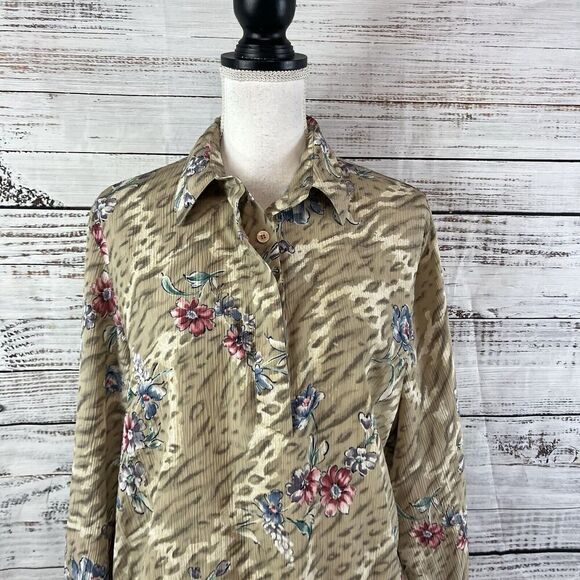 Alfred Dunner Mismatch 2pc Blouse Skirt Set size 8 Tan Floral Granny Core Modest - Picture 8 of 16